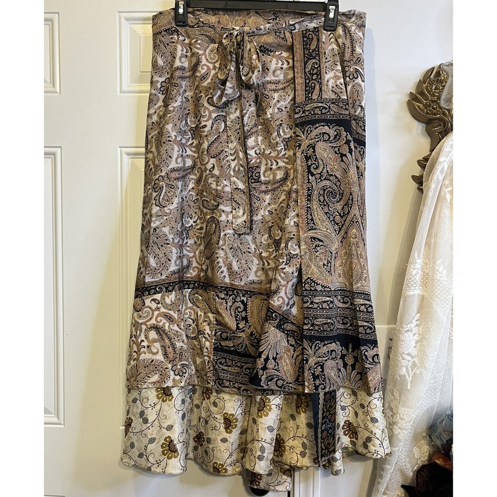 Earthbound Trading Silk Wrap Skirt Maxi Layered Boho Hippie Festival One Size